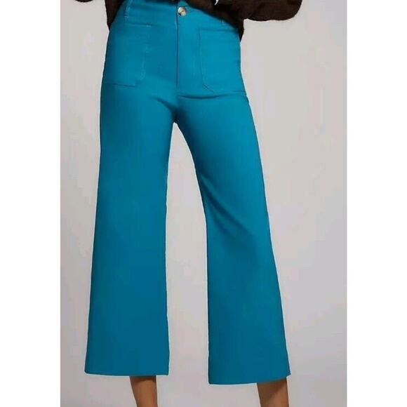 AnthropologieThe Colette Cropped Wide-Leg Pants by Maeve Sz 23 Ocean Blue - Picture 2 of 6